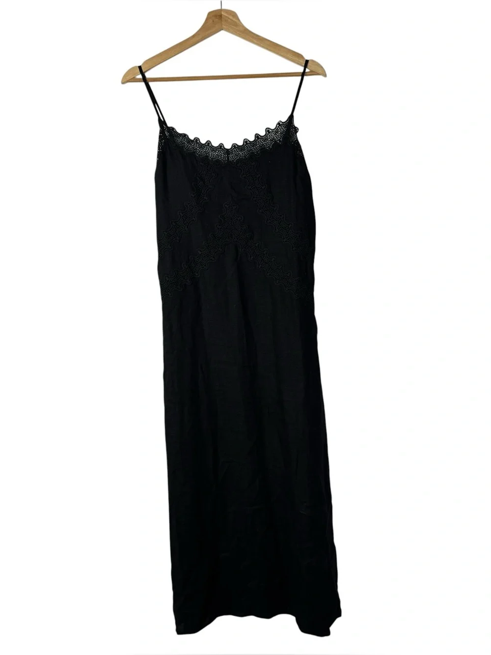 J. Crew Black Lace Trim Slip Dress Linen Midi Length 4